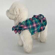 Vestido con lazo a cuadros para mascotas, ropa linda para gatos/perros - Azul - Ver 5