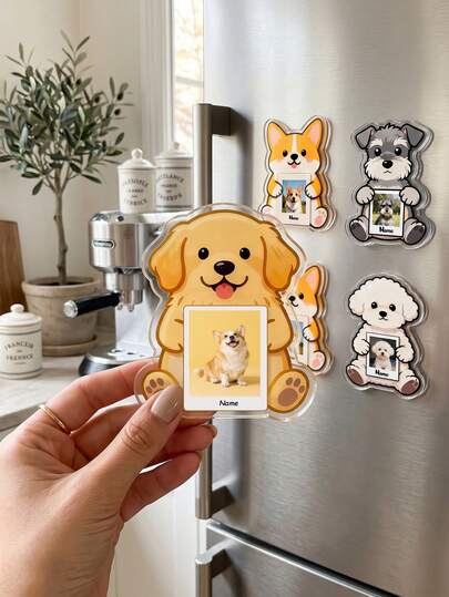 Personalized Custom Photo & Text Pet Fridge Magnets (12cm/4.7in) – Adorable Corgi, Schnauzer & Other Cartoon Dog Designs, Embed Pet Photos & Names. Made Of High - Quality Acrylic, Bright & Durable. A Decorative & Commemorative Gift For Pet Owners And Pet - Loving Families. Ideal For Kitchen Fridges, Office Lockers, Etc., Adding Warmth, Fun And Exclusive Memories To Living Spaces.
