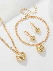 Bộ 4 món mặt dây chuyền hình trái tim, gồm dây chuyền, bông tai và vòng tay, thích hợp cho thanh thiếu niên, đeo hàng ngày, các dịp lễ hội, làm quà tặng cho người lớn, mùa tựu trường. - Nhiều màu - Xem 1