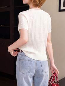 Women's Casual Minimalist Raglan Sleeve Knit Top, Suitable For Summer & Home Wear - Off-white - View 2