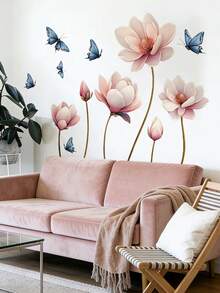 1 Set Green Potted Plant Wall Stickers, Suitable For Bedroom, Living Room, Kitchen And Other Scenarios - With Adhesive Backing, 1 Piece Pink Magnolia Wall Sticker, Vinyl Material, Can Be Stuck In Bathroom, Bedroom, Living Room And Other Universal Locations - Wall Stickers - View 13