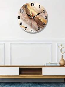 Elegant Gold & Brown Swirl Wooden Wall Clock - Silent, Round Analog Display Suitable For Living Room, Kitchen, Office - 10 Inch, 12 Inch Size Options - Requires AA Battery (Not Included), Wall Decor Clock - Multicolor - View 3