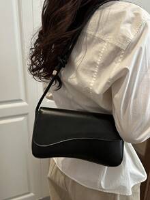 Borsa alla moda con patta asimmetrica, colore unito, stile vintage minimalista ed elegante - nero - Visualizzare 5