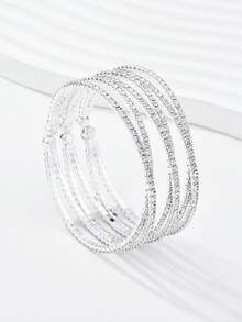 1pc Bride Fashion Rhinestone Bangle Bracelet, Minimalist Crystal Cuff Bracelet For Wedding - Black - View 8