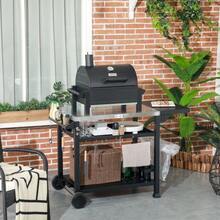 Outsunny Grill Cart, Grill Table With Folding Side Table, 3 Levels, 6 Hooks, Wheels, Bottle Rack, Garden And Patio Tabletop. - Black - View 9