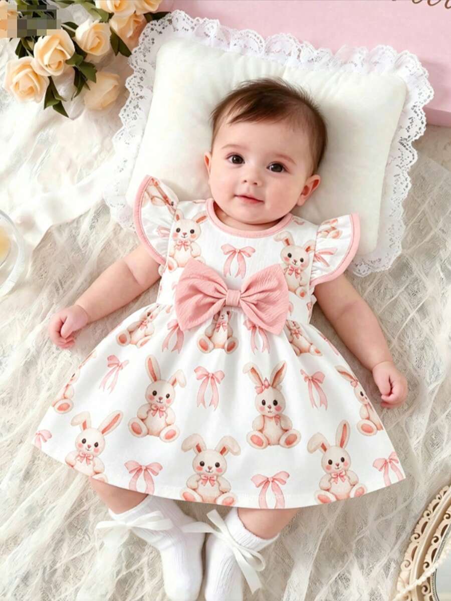 Vestido de conejo lindo para bebé recién nacida, vestido dulce para uso diario - Rosa - Ver 1