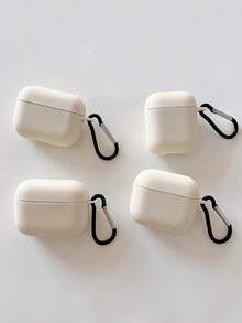 1pc Solid Matte Beige Wireless Earphone Case With 1pc Earphone Case Clip (Earphone Case Only, No Earphone Included), Compatible With AirPods Case, Headphones, Pro 2, 3, Pro, 1/2, 4, Pro3 - White - View 1