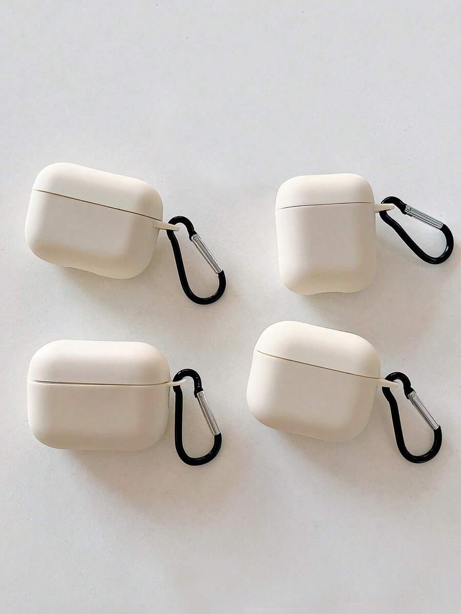 1pc Solid Matte Beige Wireless Earphone Case With 1pc Earphone Case Clip (Earphone Case Only, No Earphone Included), Compatible With AirPods Case, Headphones, Pro 2, 3, Pro, 1/2, 4, Pro3 - White - View 1