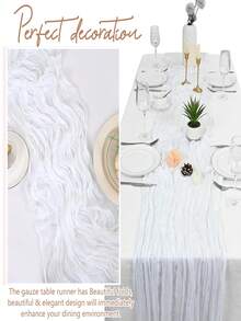 8pcs Coffee Brown Cheese Cloth Table Runner, 90 X 300cm Bohemian Gauze Cheese Cloth Table Decor, Romantic Rustic Semi-Sheer Tablecloth For Dining, Wedding, Baby Shower, Birthday - White - View 8