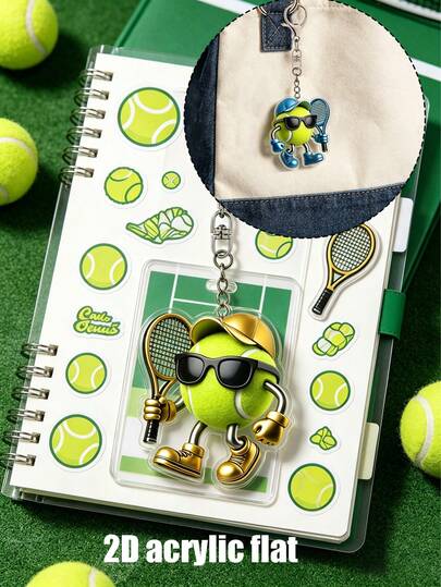 Llavero plano de tenis 2D, colgante acrílico de dibujos animados con patrón de pelota de tenis, mini encanto de bola deportiva para mochila, bolso, llaves, regalo de moda para entusiastas del tenis hombres mujeres niños niñas esposa pareja estudiante hermana mejor amiga madre, perfecto para el hogar, camping en la naturaleza, viajes, vacaciones, uso diario, gran regalo para el Día de San Valentín, Día de la Madre, cumpleaños, temporada de graduación.