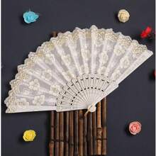白色樱花手扇，烫金图案，适合居家使用 - 1PC - 查看 6