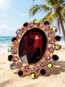 1pc Fashionable Oval Crystal Rhinestone Open Ring - 11297 Oval Large Glass - View 3