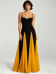 2026 Spring New Women's Clothing, Cross-Border European And American Dress, Sexy Waist-Cinching Pleated Solid Color Large Hem Strap Dress - 28457 - 向日葵色 - 查看 10
