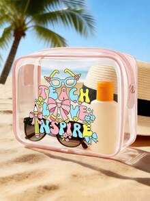 Bolsa Cosmética de Tema de Melhor Professor em PVC, Organizador de Viagem com Zíper em PVC, Bolsa de Presente Resistente ao Desbotamento e Leve, Bolsa de Armazenamento Conveniente, Necessaire, Estojo de Maquiagem Portátil Aprovado pela TSA, Design Fácil de Limpar, Bolsa de Toalete à Prova d'Água, Adequado para Mães, Professores, Amigos, Enfermeiras, Presentes de Escritório, Presentes do Dia das Mães, Itens Essenciais de Viagem para Férias Escolares, Suprimentos de Volta às Aulas, Presentes de Formatura - Multicolorido - Visão 3