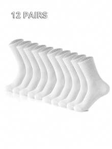 10 Pairs Minimalist Black & White Solid Color Casual Socks, Comfortable & Versatile For Business, Sports, Autumn/Winter, Unisex Couple Socks, Great Gift For Valentine's Day - Multicolor - View 12