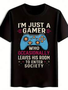 Camiseta con diseño de mando de juego, verano, versátil, atlética, camiseta de moda, Top de manga corta con cuello redondo, ropa casual para uso diario, ropa de hombre - Negro - Ver 7