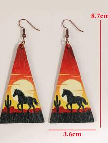1 Pair Bohemian Style Triangle Geometric Sunset Cactus Western Cowboy Wooden Earrings - Multicolor - View 4