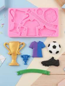 SikeSike 1 pieza Molde de silicona con forma de balón de fútbol, jersey, zapatilla deportiva, trofeo, apto para decoración de pasteles, chocolate, caramelos, pudines - Multicolor - Ver 8