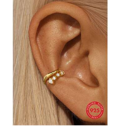 EleRunis 1pc 925 Sterling Silver Clip-On Earrings, Gold Color, No Piercing Cartilage Clip Earrings, Wrap Around Earrings, Filled Style, Petite Bohemian Beach Minimalist Handmade Hypoallergenic Jewelry Gift