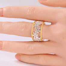 Floral Patchwork Hollow Wide Band Ring, Everyday Women's Ring - Two-color - View 3