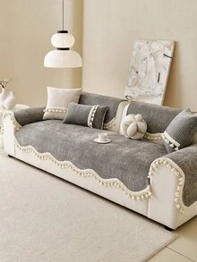 1pc Pet-Friendly Chenille Sofa Cover, Non-Slip Washable Sofa Protector, Scratch-Resistant Soft Furniture Cover Suitable For L-Shaped Sofa, Loveseat, 3-Seater Sofa, 4-Seater Sofa And Sectional Sofa (Sold Separately) - Dark Grey - View 4