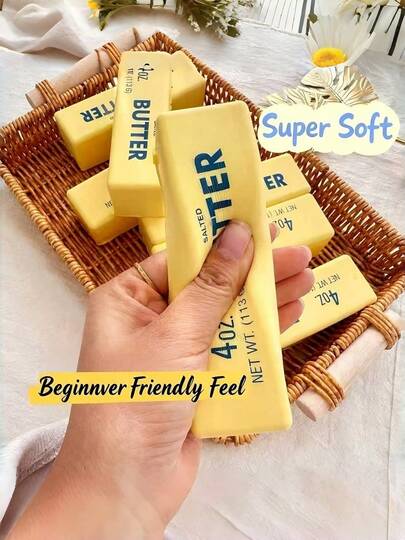 Fully Squeezable, Slow Rebound Squeeze, Elastic Squeeze. Ultra-Soft, Melt-In-Your-Mouth, Cloud-Like, Dense, Velvety Texture, Fine And Smooth, Butter-Like Silky, Non-Sticky, Skin-Friendly Feel, Super Realistic, 1:1 Replica, True-To-Life, Recreation, Healing Sensation, Sensory Therapy, Stress Relief, Suitable For Office And Desktop. Can Be Used As Piñata Filler. Suitable For Adult Gift Bag Stuffing. Butter Stick