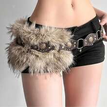 1pc Coffee Color BOHO Waist Belt, Fuzzy Decor Retro Women's Belt, Rivet Waist Belt, Suitable For Shirts, Shorts, Dresses, T-Shirts, Pants, Suitable For Daily Life, Parties, Music Festivals, Campus, Mother's Day - Coffee - View 1