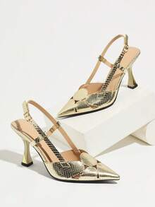 Damen Spitze Pumps mit Cut-Out-Muster und Metallprägung am Knöchelriemen, modisch und sexy für Partys, formelle Anlässe, Frühling/Sommer 2026 neue Goldene High Heels - Gold - Übersicht 5