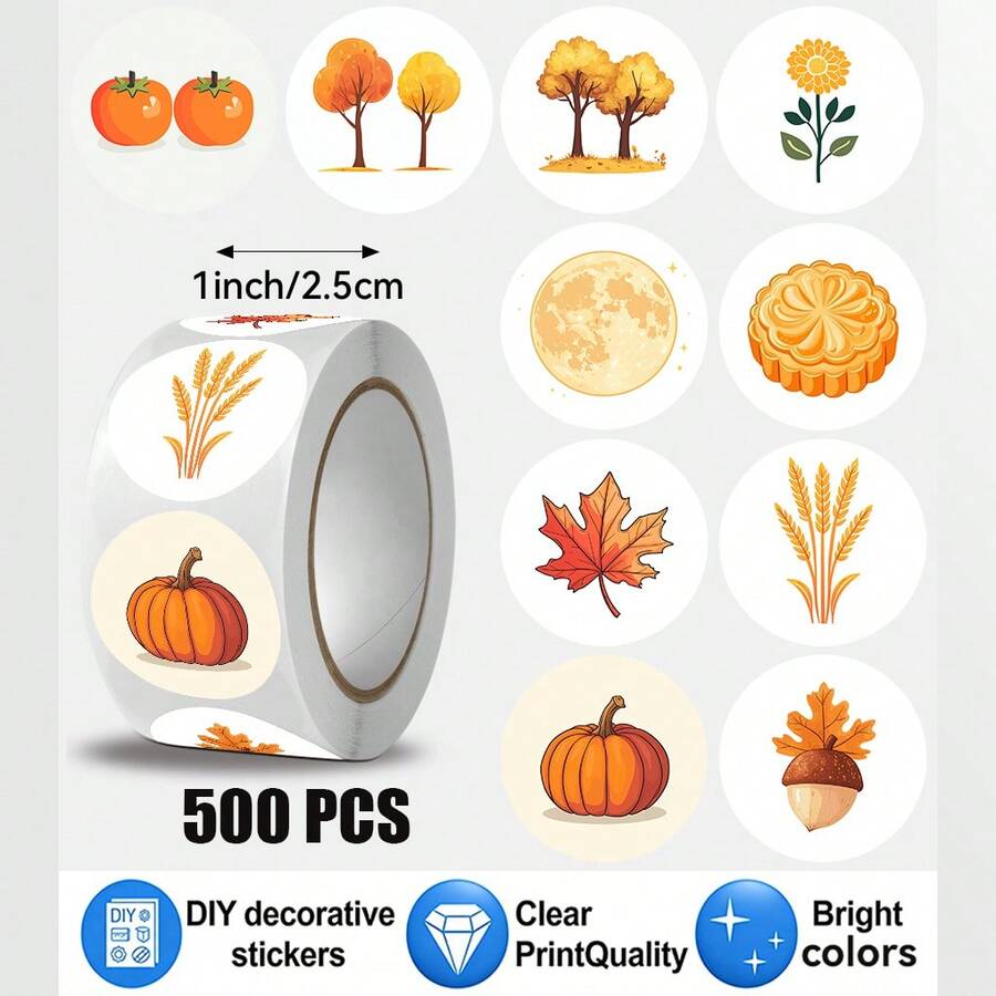 JOERBABU the little kangaroo Bobbie 500pcs/Roll Autumn Fruit Pattern Stickers, 10 Assorted Styles, Christmas Gift Packaging Labels, Scrapbook Stickers, Planner Gift Wrapping, Paper Craft Decoration, Party Gift, Gift Box Decoration And Reward Stickers - Multicolor - View 1