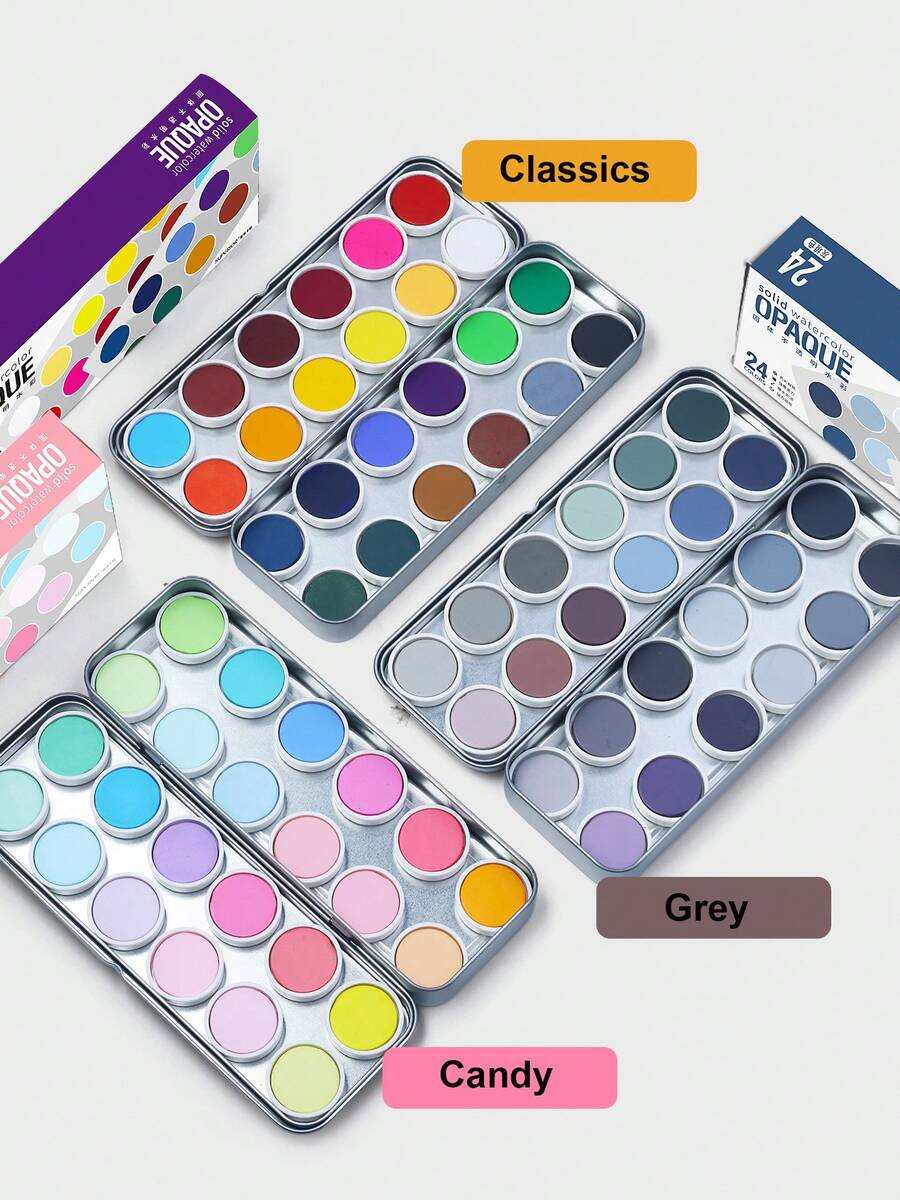 24 Colors Semi-Moist Classic Opaque Watercolor Paint Set, Professional Artist Beginner Amateur Hobby Painting Supplies - Sets - View 1