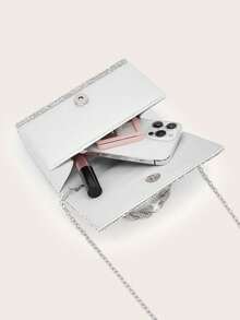 REMANLAND Fashionable Elegant Diamond Handbag With Shoulder Strap, Evening Clutch - Silver - View 5