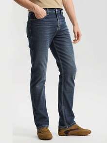 Men's Straight Slim Washed Jeans, Blue & Black Solid Full Zip Long Pants, All-Season Business Casual Daily Wear, Durable Versatile Formal Casual Denim - Black - View 5