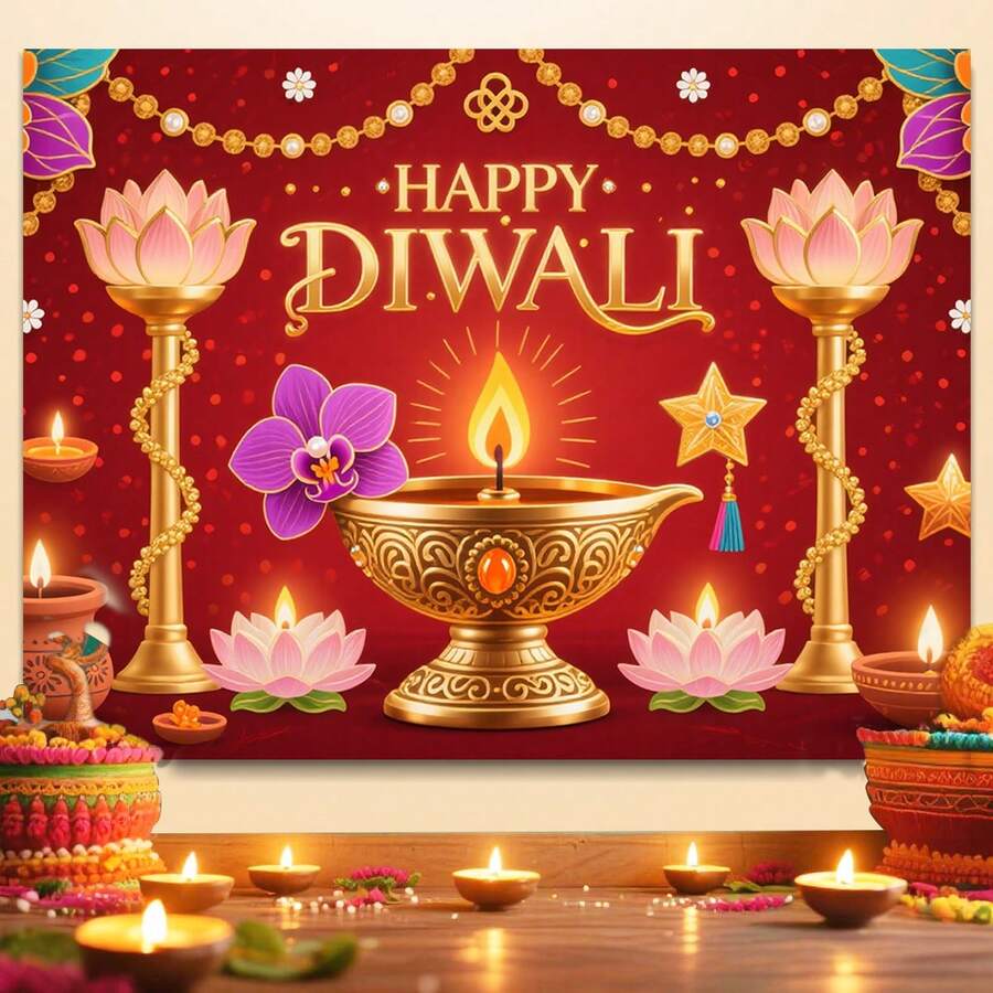 HAPPY DIWALI Party Decoration Background Wall Banner Festival Gathering Backdrop Poster Hanging Cloth 1 Set 1 Piece - Multicolor - View 1