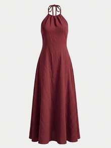 Women's Sleeveless Dress With Pockets Party Elegant Summer - Burgundy - View 8