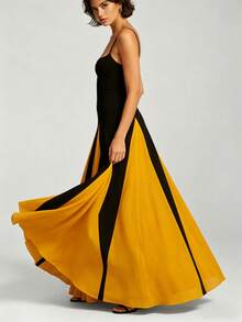 2026 Spring New Women's Clothing, Cross-Border European And American Dress, Sexy Waist-Cinching Pleated Solid Color Large Hem Strap Dress - 28457 - 向日葵色 - 查看 7