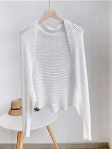 1 chiếc áo khoác cardigan dệt kim ngắn thoáng khí bằng lụa băng dành cho nữ. - Màu be - Xem 2