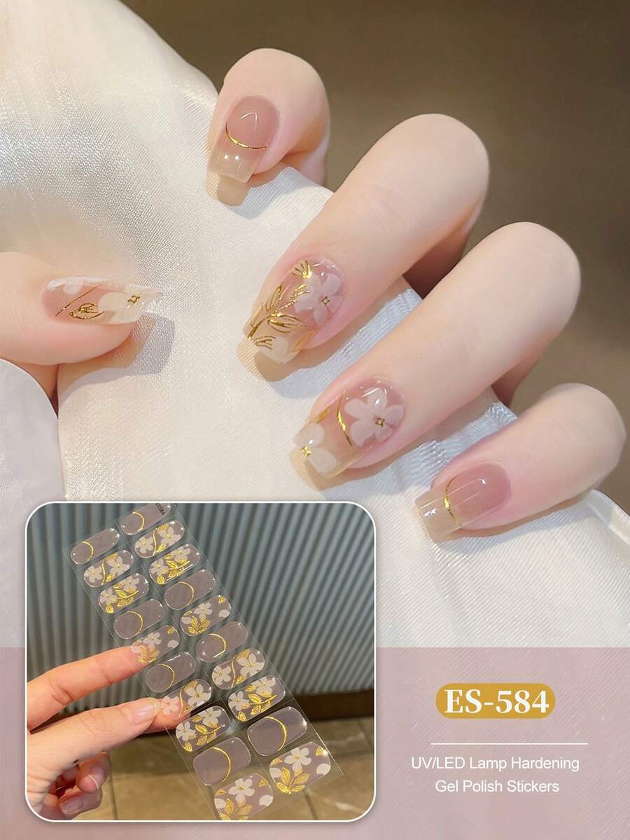20片透明底色美甲貼紙，需UV燈固化，沙龍級長效耐用，跨境批發小紅書風格指尖美甲貼