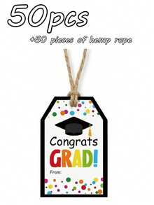 50pcs Graduation Party Thank You Cards With Jute Rope, "Congratulations On Graduation" Black Gold Graduation Theme Design, Gift Decor Thank You Tags, Colorful Cartoon Thank You Cards, Graduation Gift Packaging Labels, Party Favor Tags, Graduation Thank You Cards, Party Decorations, Suitable For Graduation Party, Guests, Party Favors, Birthday, Party Gifts And Guest Gifts - View 12