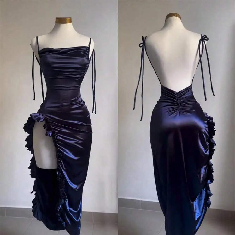 2024 Europa y los Estados Unidos explosivo nuevo vestido transfronterizo verano senior sense Y2K sexy halter Spice Girl vestido - Azul oscuro - Ver 1