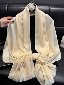一件装奢华银线蝴蝶披肩，柔软黑色提花围巾，优雅流苏披肩，女士适用 - 彩色 - 查看 2