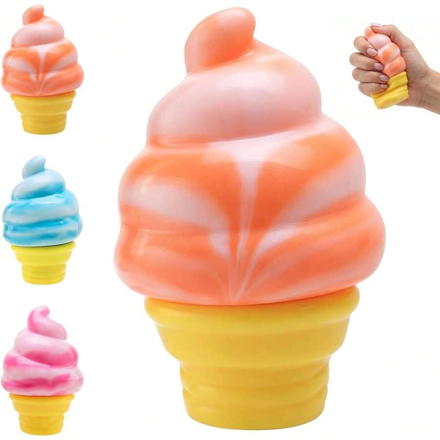 1pc Ice Cream Cone Shaped Squishy, Slow Rising Sensory Squeeze Stress Relief Item, Helps Release Pressure & Soothe Mood, Creative Gift For Graduation Season & Father's Day - 1pc - 查看 1