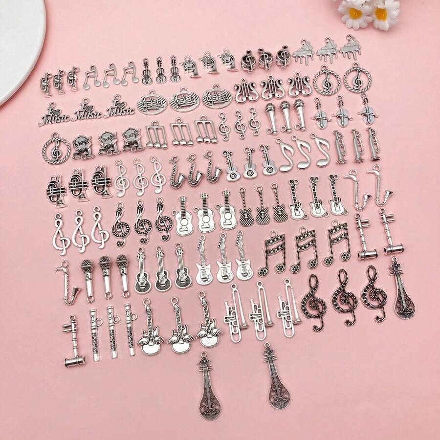 20/50件古銀色音樂符號樂器系列合金吊墜,逼真麥克風樂器,DIY珠寶手工配件 - 彩色 - 查看 1