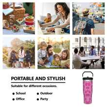 30Oz Stainless Steel Water Bottle With Straw For Sports, Travel, And School Sports Water Bottle, Keeps Water Warm For Over 24 Hours, Sealable, Portable, Flip Top, Ideal For Hot And Cold Beverages, Coffee, And Frozen Drinks - 豹紋3 - 查看 7
