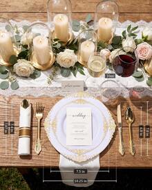 350PCS Golden Plastic Plates- Disposable Plates Include 50 Of Each 9" Dinner Plates, 7" Cute Dessert Plates, 9oz Cups & Spoons Forks Knives Napkins Cutlery For Weddings & Party & 2026 New Year, Birthday, Catering Events - Dinnerware Set Exquisite For 50 Guest Service - Elegant & Sturdy - White - View 6