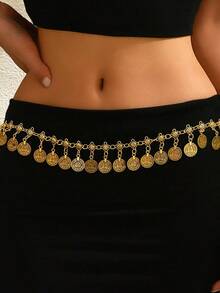 1pc Vintage Coin & Tassel Decor Waist Chain, Fashion Accessory For Dress, Belly Dance,Gold Jewllery - Multicolor - View 1