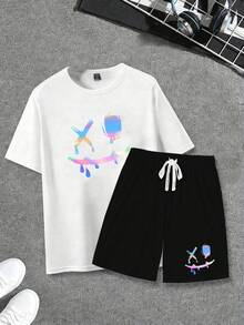 Manfinity LEGND 2pcs/Set Men's Casual Printed T-Shirt & Shorts - T恤 - 查看 1