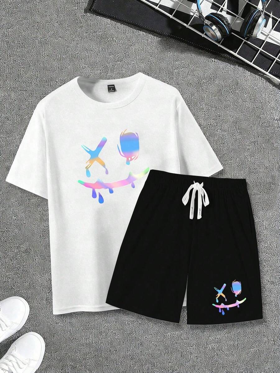 Manfinity LEGND 2pcs/Set Men's Casual Printed T-Shirt & Shorts - T恤 - 查看 1
