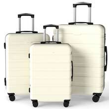 YSTYLE 3Pcs/1Set Luggage Suitcase Set, 20/24/28Inch Solid Color Suitcase, Beige ABS Hardside Suitcase With 4 Slient Spinner Wheels, TSA Lock, Suitcase Spinner Suitcase, Durable Travel Luggage, Multifunctional Travel Suitcase Hardshell Suitcase Suitcase Luggage Carry-On Suitcase Travel Essentials For Men For Women For Vacation For Business Large Capacity Travel Essential Travel Accessories Travel Organizer Travel Stuff, Gift,Summer,Vacation,Business - 杏色 - 查看 1