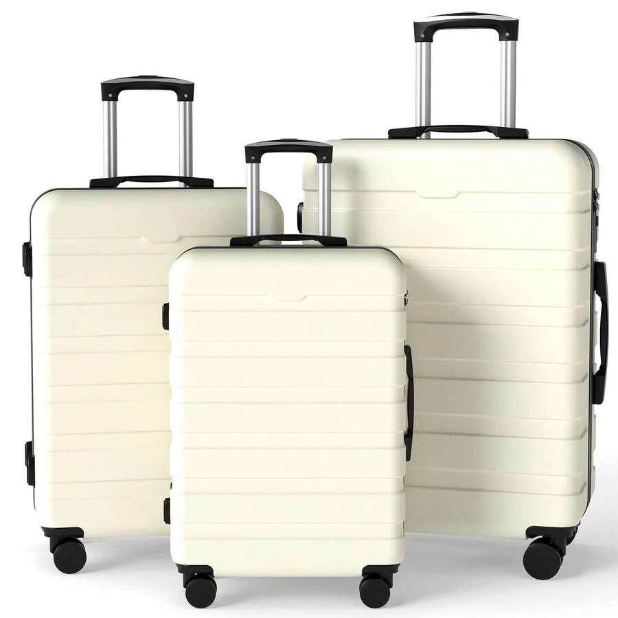 YSTYLE 3Pcs/1Set Luggage Suitcase Set, 20/24/28Inch Solid Color Suitcase, Beige ABS Hardside Suitcase With 4 Slient Spinner Wheels, TSA Lock, Suitcase Spinner Suitcase, Durable Travel Luggage, Multifunctional Travel Suitcase Hardshell Suitcase Suitcase Luggage Carry-On Suitcase Travel Essentials For Men For Women For Vacation For Business Large Capacity Travel Essential Travel Accessories Travel Organizer Travel Stuff, Gift,Summer,Vacation,Business - 杏色 - 查看 1