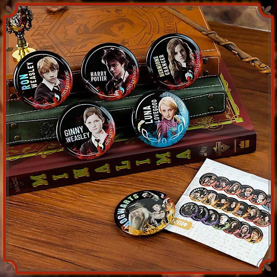 Harry Potter Badge Button Pins Set, Round Brooches For Backpacks, Officially Licensed Fans Accessories Backpack Decor Fans Gifts, Back To School - View 1
